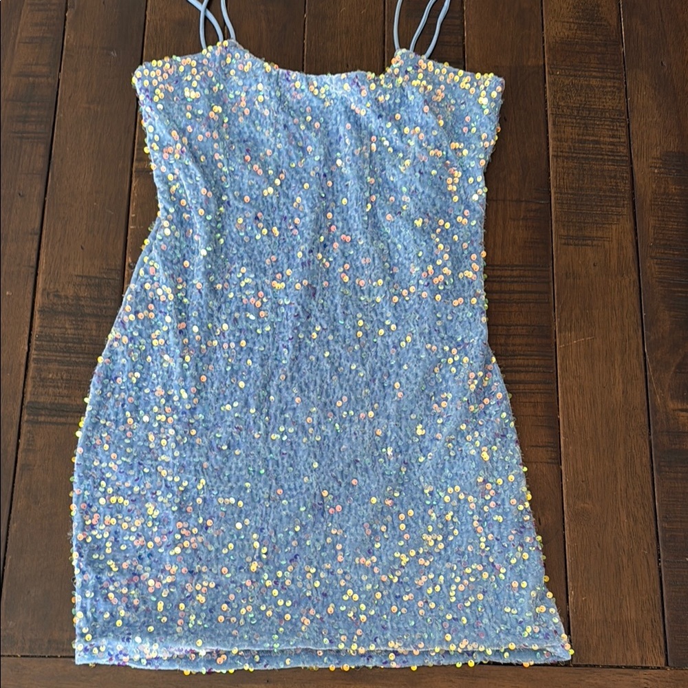 Sequin Embellished Blue Dress